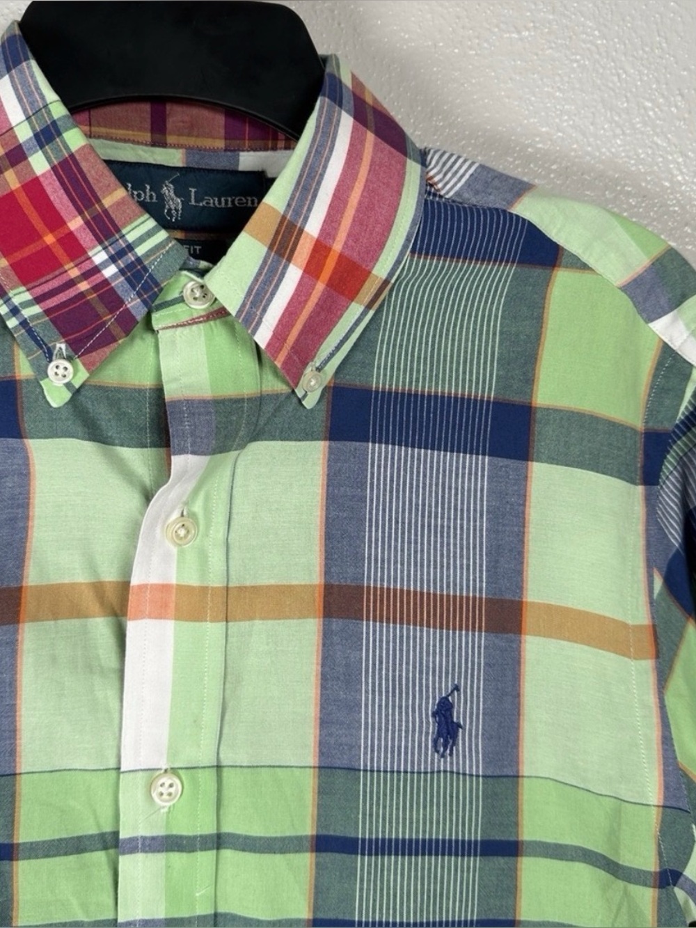 Ralph Lauren Slim Fit Plaid Button Down Shirt Green Blue Men’s Small